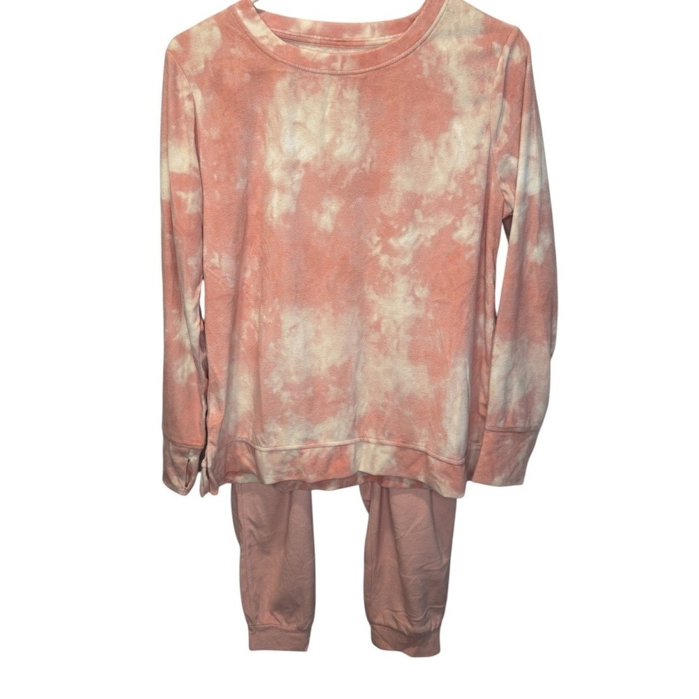 Cuddl Duds Women Pink Tie Dye 2 Piece Pajama Set Fleece Lounge 2X NEW Cozy